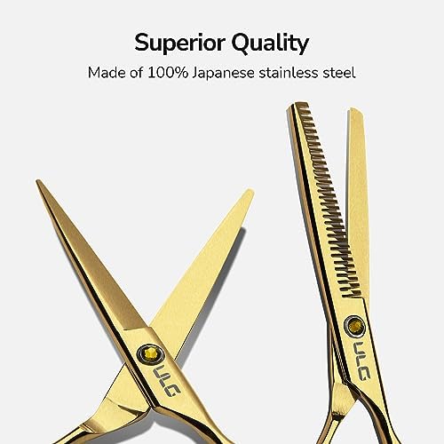 Hair Cutting Scissors Thinning Shears Kit ULG Professional Barber Hairdressing Texturizing Salon Razor Edge Scissor Japanese Stainless Steel 6.5 inch Gold - Image 2