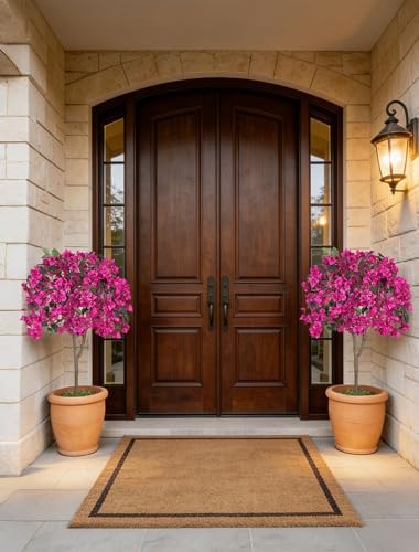 BLOSMON 3.9ft Bougainvillea Artificial Tree for Porch, Set of 2, Hot Pink - Image 2