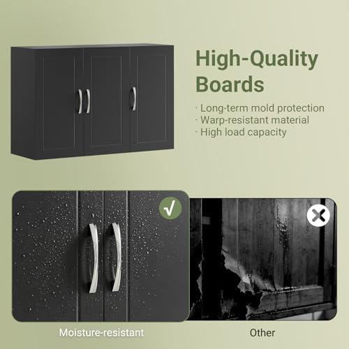 SoBuy Bathroom Wall Cabinet, Large 3-Door, 23.6 x 11.8 x 35.4 in, Black - Image 4