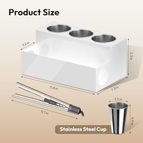 NIUBEE Acrylic Hair Tool Organizer,Hair Dryer Holder Countertop with 3 Cups - Image 3