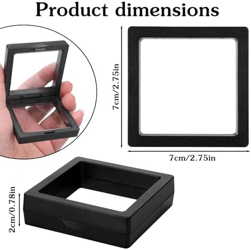 60 Pcs 3D Floating Display Case, 2.8 x 2.8 x 0.8 Inch Transparent Film 3D Floating Coin Display Frame Holder Stands for Challenge Coins, Jewelry, Shells, Gems, Rocks, Fossils, Specimen, Black - Image 2