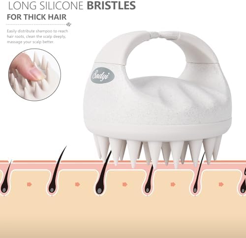 Sndyi Soft Silicone Scalp Massager for Dandruff Removal and Hair Growth - Wet Dry Scalp Exfoliator Brush for Scalp Care - Beige - Image 4