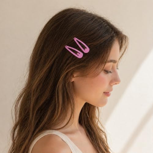 40 Counts Colorful Metal Snap Hair Clips 2 Inch Barrettes for Women Accessories (hotpink) - Image 3