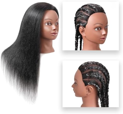 SOPHIRE 16" 100% Real Hair Mannequin Head with stand, Hairdresser Cosmetology Mannequin Manikin Training Practice Doll Head for Braiding Hairstyling - Black - Image 5