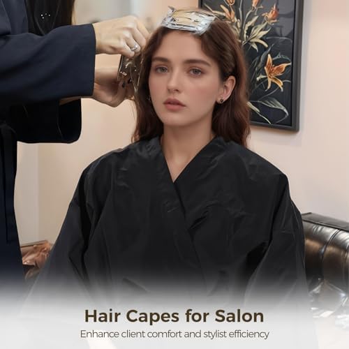Homaisson 4 Pcs Black Haircutting Cape, Hair Capes for Salon Women, Polyester Salon Capes for Clients for Adults with Adjustable Waist - Image 4