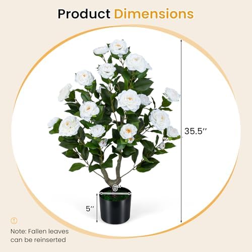 Goplus 35.5’’ Artificial Camellia Tree, Flower Plants Artificial Tree - Image 6