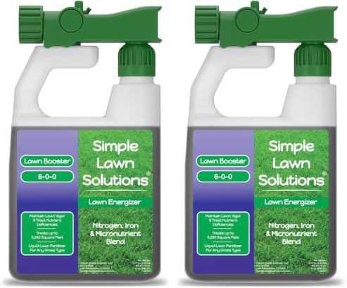 Commercial Grade Lawn Fertilizer with Iron- Liquid Fertilizer Spray- Nitrogen and Iron for Deeper Green Turf- Any Grass Type - Simple Lawn Solutions - Lawn Energizer - 32 Ounce (Pack of 2) by SimpleLawnSolutions