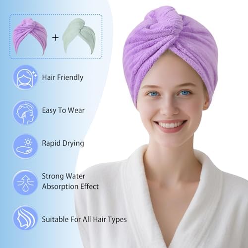 Microfiber Hair Drying Towel Wrap,Hair Turbans Towel for Wet Hair - Image 2