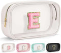 YOOLIFE Initial Make Up Bag Travel Toiletry Bag, Clear Makeup Bag Preppy Cosmetic Bags Organizer Travel Essentials Gifts for Women Teen Girlfriend Teacher Mom Birthday Mothers Day Gifts White E by YOOLIFE