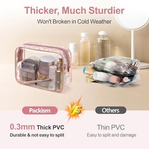 PACKISM TSA Approved Toiletry Bag - Rose Pink Flower Print Clear Makeup Bag - Image 6