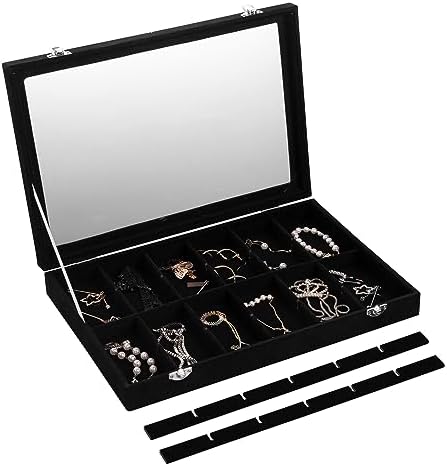 Frebeauty 24 Grid Earring Organizer,Velvet Jewelry Tray with Clear Lid - Image 5