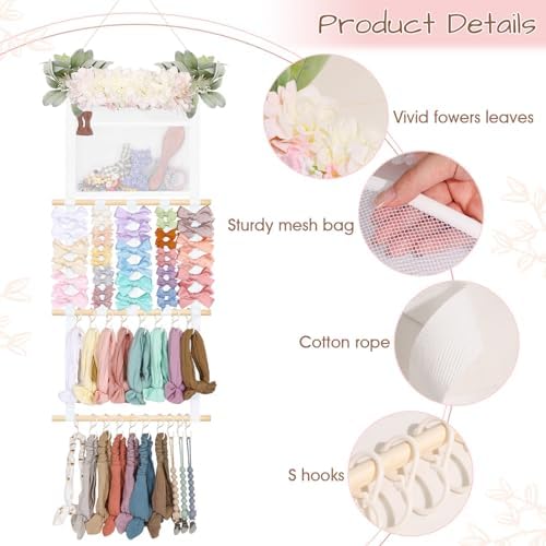 POVETIRE Headband Holder Hair Bows Organizer for Girls, Hair Accessories Display Storage Wall Hanging Decor for Baby Nursery Toddler baby Room Base - Image 3