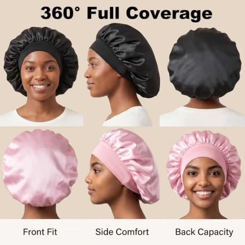 4 Pack Large Satin Bonnet for Sleeping Women ,Hair Bonnet for Long Braids - Image 6