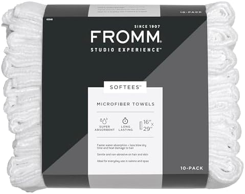 Fromm Softees Microfiber Hair Towels, Fast-Drying, 10-Pack, White by Fromm