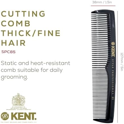 Kent SPC85 5 inch Salon-Style Dressing Cutting Comb with Wide and Fine Teeth Professional Barber Haircut Comb for Styling and Teasing, Hard Rubber, Anti-static, Unbreakable & Heat Resistant - Image 3