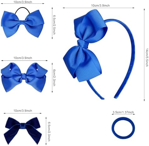 baotongle 11pcs Royal Blue School Hair Accessories Set Uniform Hair Bow Headband Clips Hair Ties Curly Bows for Little Toddler School Girls (Royal Blue) - Image 2