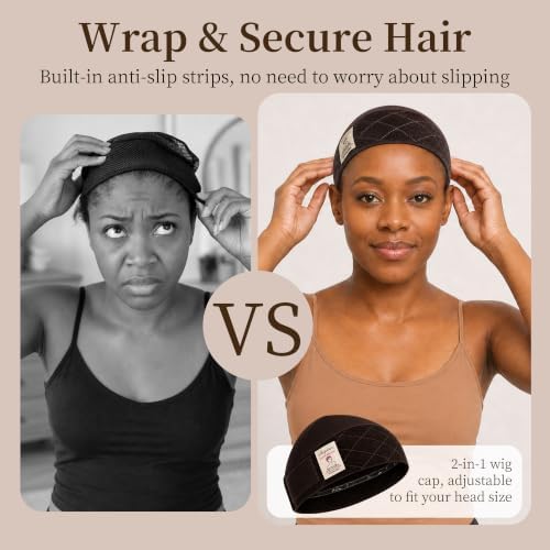 Shiyalan Non Slip Wig Grip Band for Women, 2-in-1 Wide Velvet Wig Cap with Inside Silicone Strips, 2 PCS - Image 6