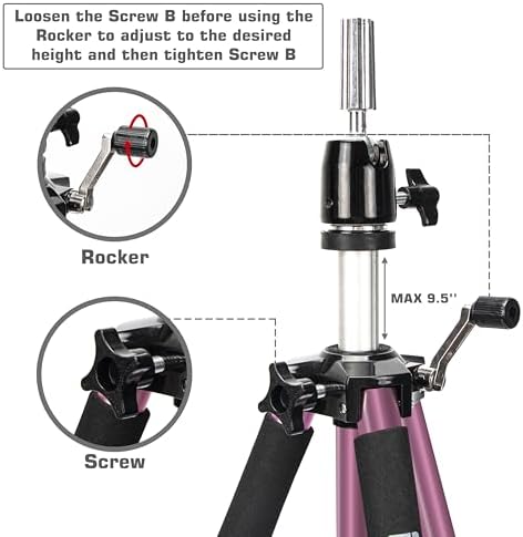 GEXWORLDWIDE GEX 63" Heavy Duty Mannequin Tripod Stand for Wig Cosmetology Training Practice Doll Manikin Head Tripod Wig Stand With Travel Bag (Rosy) - Image 4
