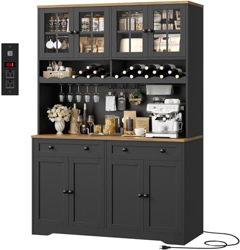 HOSTACK 75" Kitchen Pantry Storage Cabinet, Coffee Bar Hutch Cabinet, Black by HOSTACK
