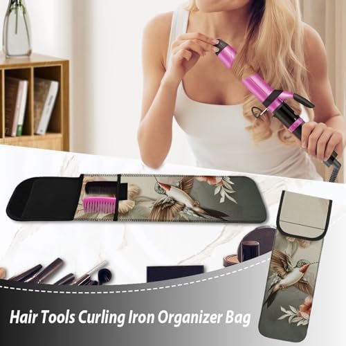 Generic Ohuysud Hummingbird Print Curling Iron Organizer Bag Neoprene Curling Iron Straightener Holder Bag for Hair Tools Travel Storage Cover Case Pouch for Home Travel - Image 5