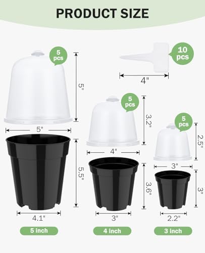 homenote 3/4/5 Inch Black Plastic Nursery Pots with Humidity Domes (15 Pcs) - Image 4