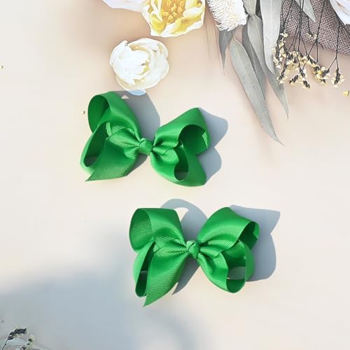 2 PCS 4.5inchs Hair Bows for Girls Grosgrain Ribbon Hair Bow Alligator Clips Hair Accessories for Baby Girls Toddlers(Green) - Image 6