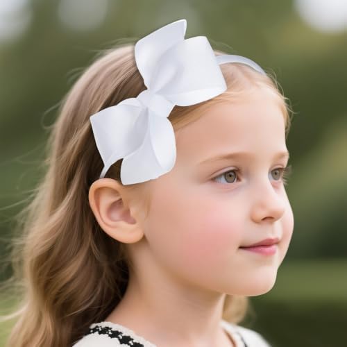 phnydreg Girl White Hair Bow Accessories 14 Pieces Uniform Hair Bows Hair Clips Headband for School Toddler Girls - Image 6