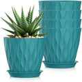 7 Inch Plant Pots 5 Pack, Flower Planters with Drainage Holes and Trays,Plastic Pots for Indoor Outdoor Plants,Green by SQKH