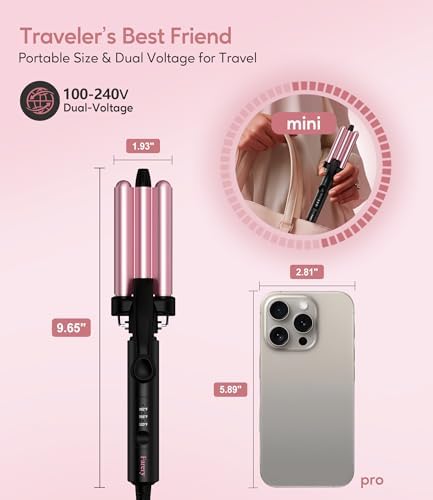 Farery Mini 3 Barrel Hair Waver, 1/2 Inch Curling Iron for Women, Rose Pink - Image 2