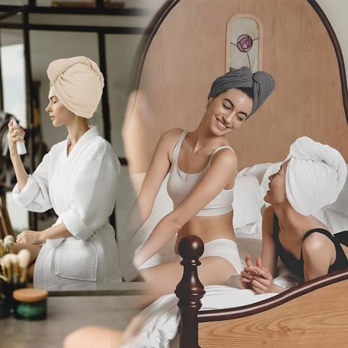 MaopaoBeauty Hair Towel Wrap for Women Long&Thick Hairs Head Wrap 1Pack Super Absorbent Hair Drying White Waffle Bath Towels for Curly Quick Dry Hair Drying Towels with Button - Image 6