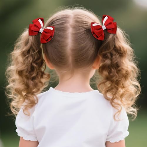 phnydreg Girl Red Hair Bow Accessories 14 Pieces Uniform Hair Bows Hair Clips Headband for School Toddler Girls - Image 6