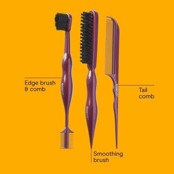 Conair Slick Back Tail Comb Set, 3-Pack with Fine Tooth Tail Comb, Edge Brush, and Smoothing Brush for Teasing, Parting, and Smoothing Sleek Hair Styles, Control Hair Flyaways - Image 4