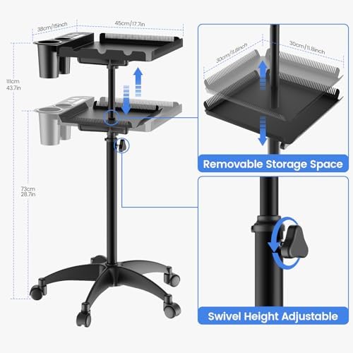 Rolling Salon Tray on Wheels with Braiding Hair Platform/2 Magnetic Bowls - Image 4