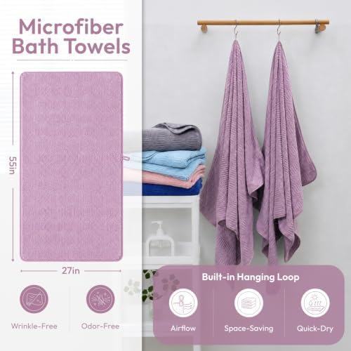 JML Microfiber Bath Towels, 2 Pack, 27x55 in, Purple - Image 2