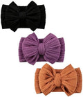 Baby Bows Headbands Soft Nylon Handmade Hair Accessories for Newborn Infant Toddler Kids (3 Black Purple Brown, Large) by YWAOAIJD