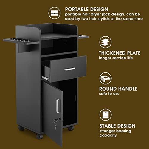 Artist Hand Salon Cabinet for Hair Stylist - Hair Station with Wheels, Beauty Salon Trolley Cart with 6 Tool Holders, 360 Degree Fixed Pulley (Black) - Image 4