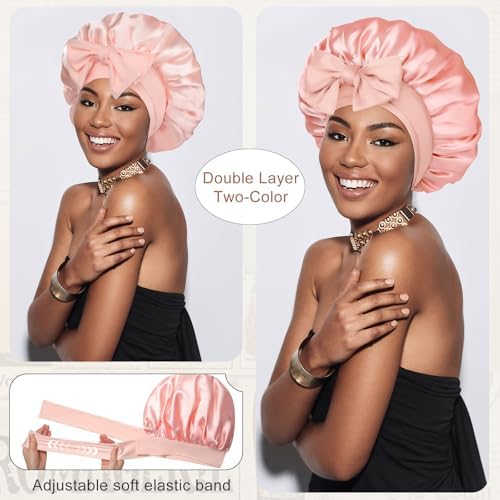 CHLINS Double Layer Satin Bonnet for Sleeping, Hair Bonnet for Curly Hair - Image 2