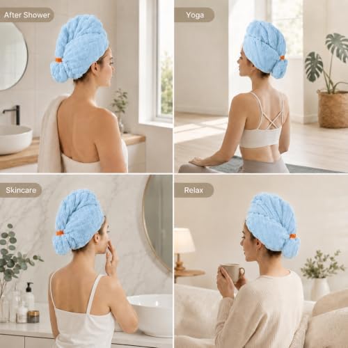Microfiber Hair Drying Towel 2Pack, Large Size for Women, with Elastic Band - Image 5