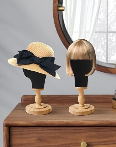 CHADWICK 21-Inch Linen Wig Head Stand with Wood Base, Black - Image 2