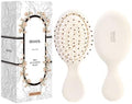 RHOS Mini Hair Brush for Women,Men and Kids-Travel Size Hair Brush for Purse,Pocket,backpack-Small Cushion Paddle Brush with Soft Bristles-Mini Detangler Brush for All Hair Types(1 Pack-Beige) by RHOS