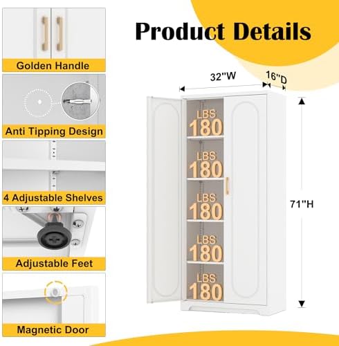 Steeloong 71"Metal Pantry Storage Cabinet with Doors & 4 Adjustable Shelves - Image 3