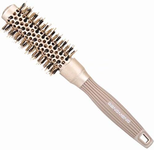 BANGMENG Round Brush with Boar Bristles, 1 inch Barrel, Nano Thermal Ceramic Ionic Tech for Straightening and Blow Drying, Gold by BANGMENG