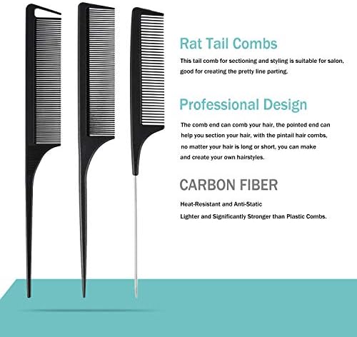6 Pieces Carbon Fiber Hair Combs Set, General Styling Grooming Combs, Anti Static Heat Resistant Hairdressing Comb, Fine and Wide Tooth Hair Barber Rat Tail Comb - Image 3