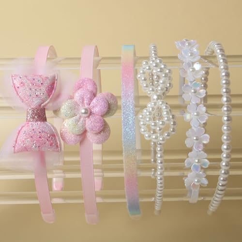Pink Headbands for Girls Non Slip Floral Bow Headband Set 6 Pcs - Image 2