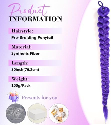 Getgal 30 inch Purple Braids Ponytail Hair Pre Braiding Hair with Tie Synthetic Purple Hair Extensions for Halloween Costume kids Cosplay（30inch Braid Ponytail） - Image 2