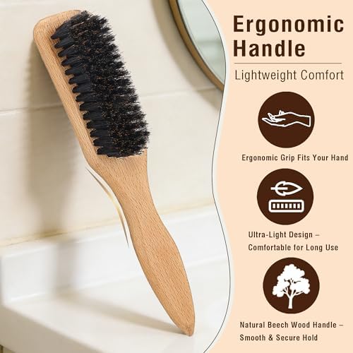 Slick Back Hair Brush, Boar Bristles Smoothing Hair Brushes - Image 4