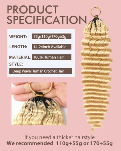 613# Blonde Color 22 Inch Human Crochet Hair for Black Women, Feather Crochet Extensions 55g 40 Strands, Resusable Miracle Look Hair Bundles, Soft Lightweight Small Knots Deep Wave - Image 4
