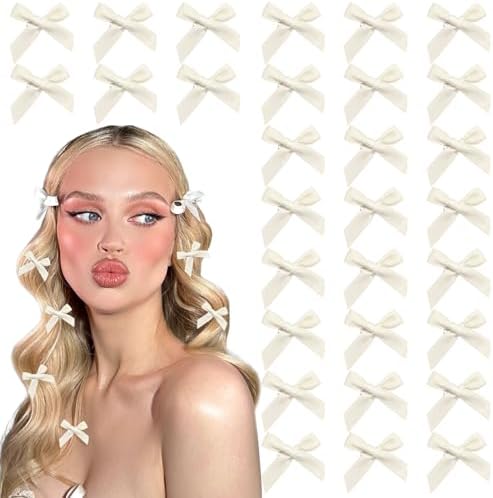 30PCS Bow Hair Clips Beige Satin Mini Bowknot Hair Accessories Cute Hair Bow Barrettes Ribbon Hairpins for Women Girls by YAEISM