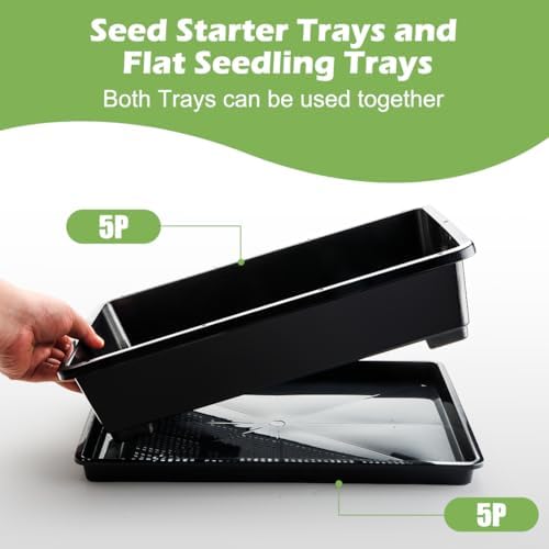 RooTrimmer 5 Pack Soil Blocking Trays(14"x12"x3"), Plastic Flat Plant Tray for Holding or Collecting Drainage Water, Elevated Microgreen Seed Starter Tray for Seed Germination (Black) - Image 3