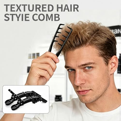Ella & Sara 2Pcs Black Volumizing Texture Comb for Men & Women, Wide & Fine-Tooth Volumizing Hair Styling Tool, Root Lifter for Fine Hair, with 2Pack Alligator Clips, Suitable for All Hair Types - Image 2
